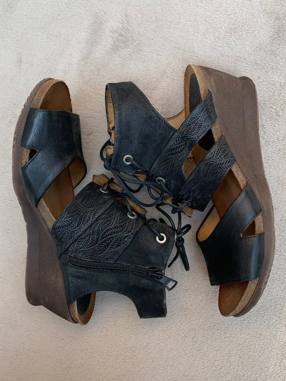 Miz Mooz Sierra Leather Demi Wedge Sandals Sz39